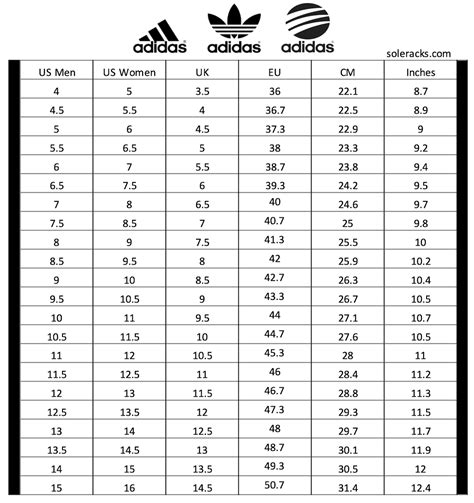 adidas sneakers size chart